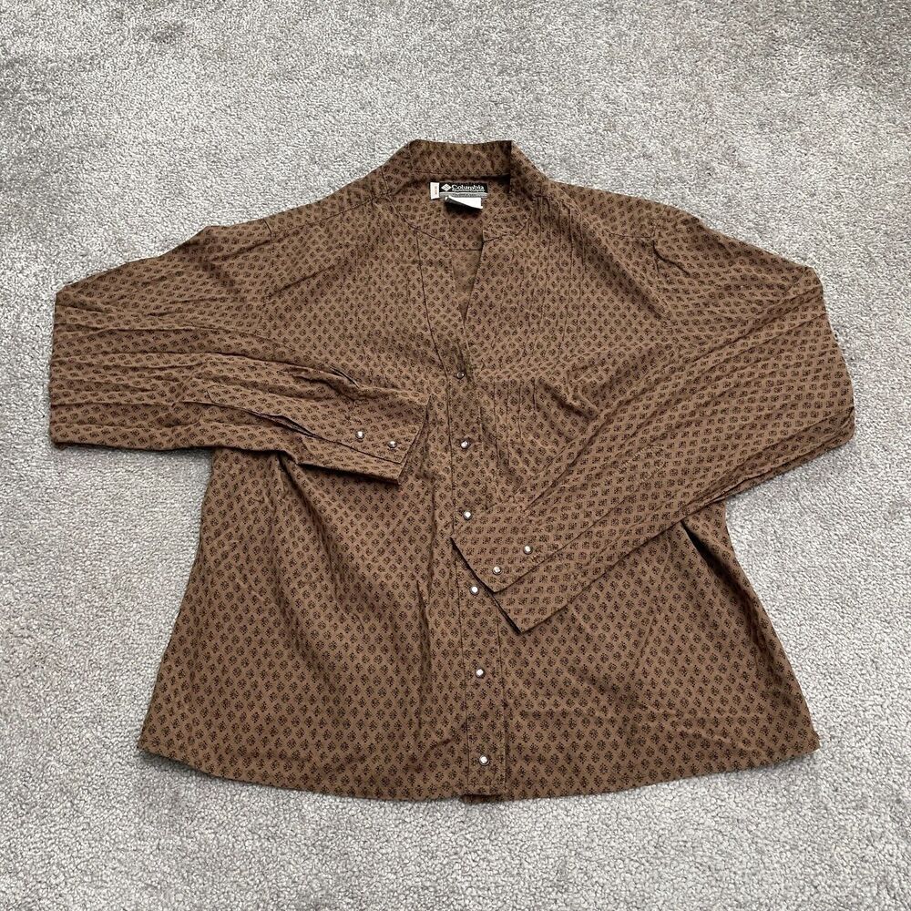 Columbia X.C.O Printed Shirt Womens Large Brown Snap Button Long Sleeve Casual